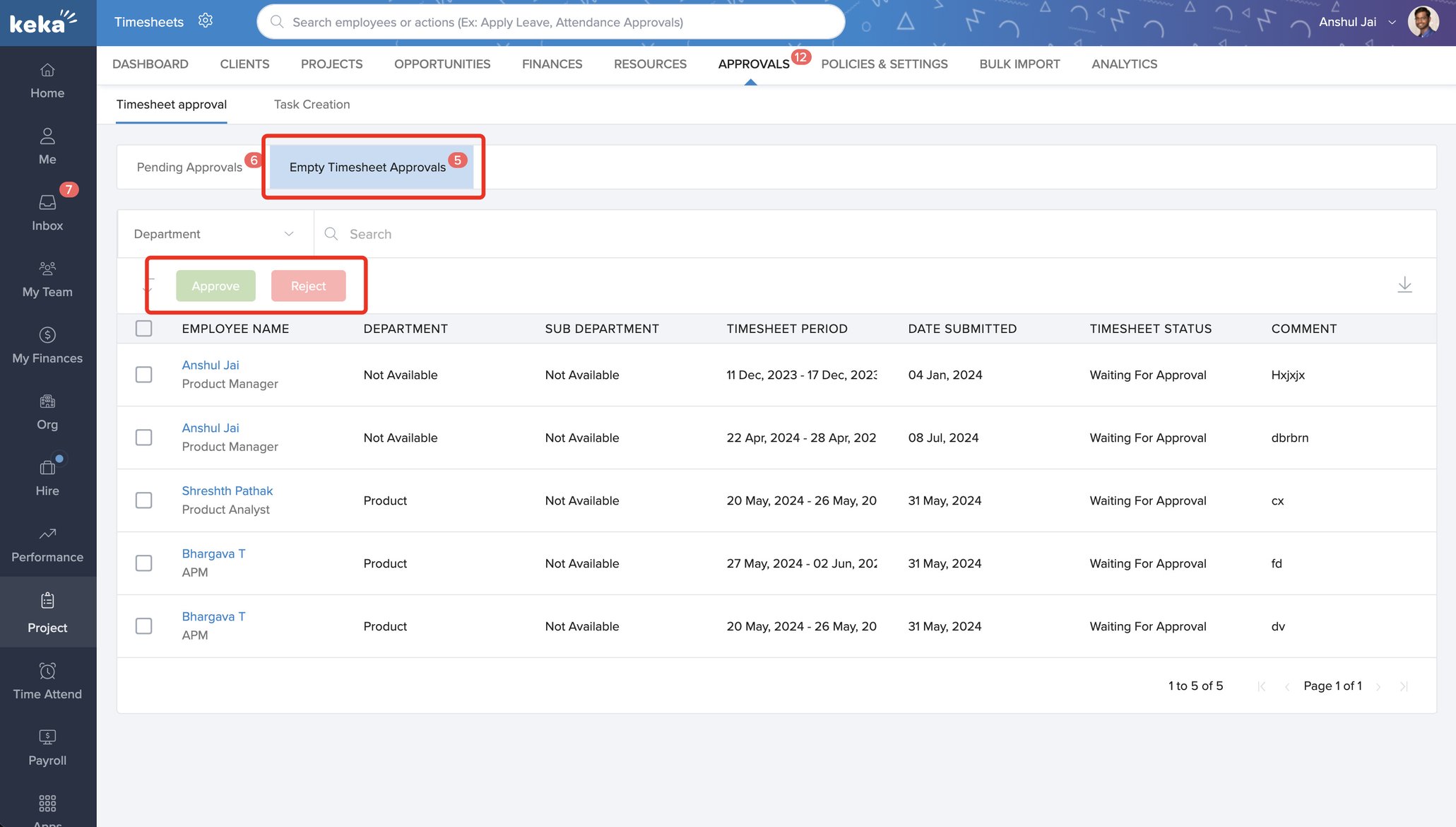 Managing Timesheet Approvals in Keka PSA