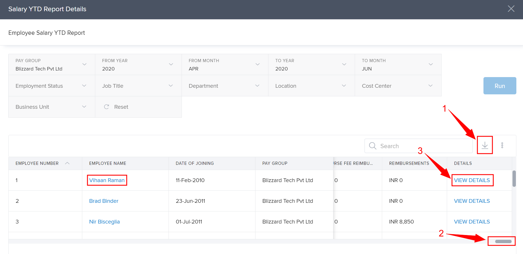 How to download the Employee salary YTD report